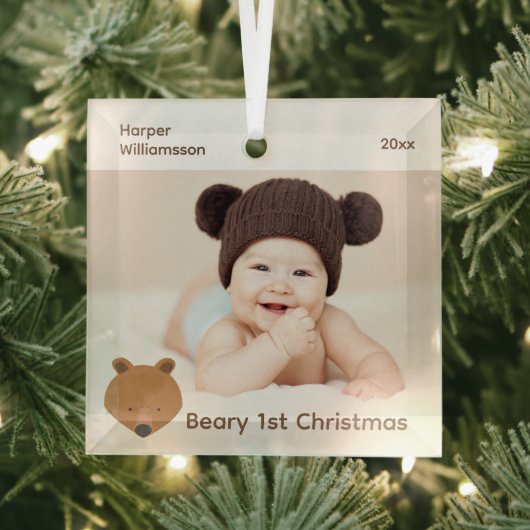 Beer Foto Baby eerste Kerstmis Glas Ornament (Insitu)