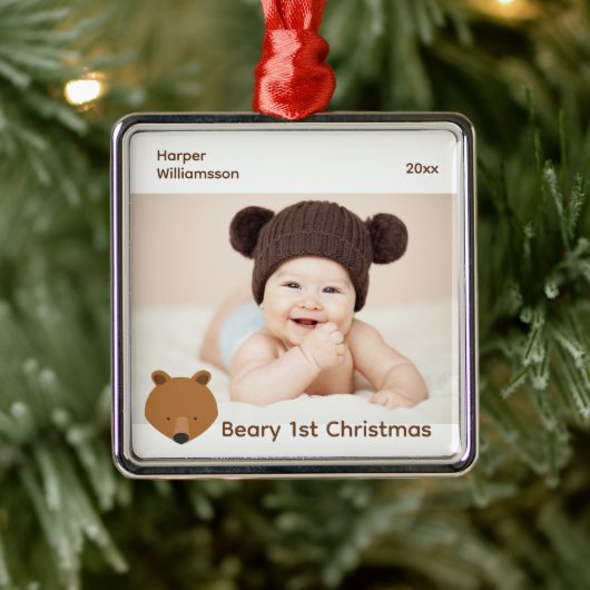 Beer Foto Baby eerste Kerstmis Metalen Ornament (Boom)