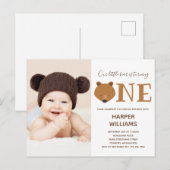 Beer Foto Dier Eerste verjaardag Uitnodiging Briefkaart (Voorkant / Achterkant)