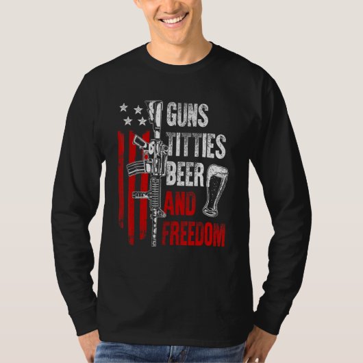 Beer & Freedom Drinking USA American Flag Men Dad  T-shirt (Voorkant)