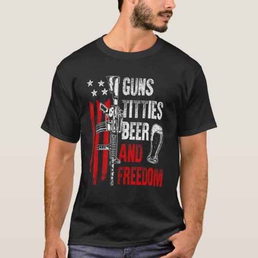 Beer & Freedom Drinking USA American Flag Men Dad  T-shirt (Voorkant)