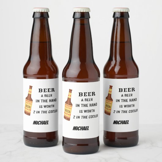 Beer Funny Gezegde Beer in hand Name Persoonlijk Bier Etiket (Flessen)