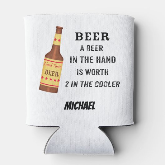 Beer Funny Gezegde Beer in hand Name Persoonlijk Blikjeskoeler (Achterkant)