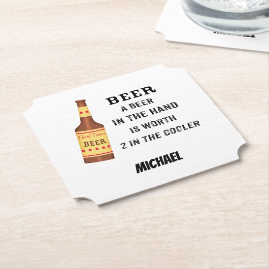 Beer Funny Gezegde Beer in hand Name Persoonlijk Kartonnen Onderzetters (Gekanteld)
