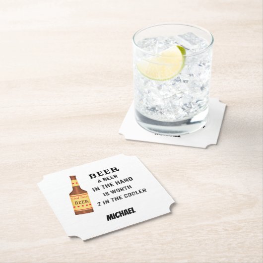 Beer Funny Gezegde Beer in hand Name Persoonlijk Kartonnen Onderzetters (Insitu)