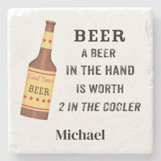 Beer Funny Gezegde Beer in hand Worth 2 in koeler Stenen Onderzetter