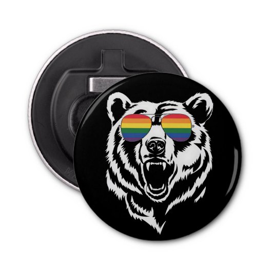 Beer Gay LGBTQ Rainbow Zonnebril Pride Flag Button Flesopener (Voorkant)