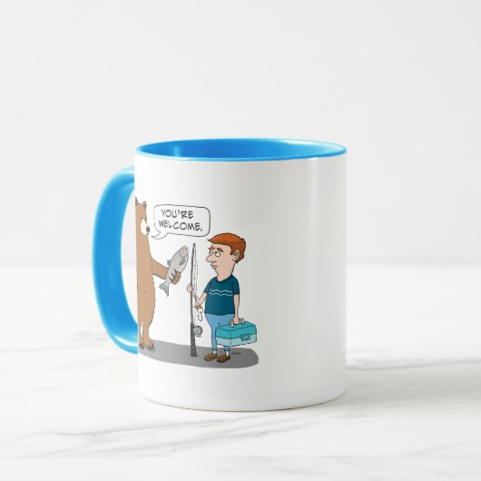 Beer geeft een Man een vis Mok (Voorkant links)