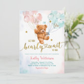 Beer Genderkwesties Roze en Blauw Baby shower onth Kaart (Staand voorkant)