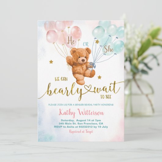 Beer Genderkwesties Roze en Blauw Baby shower onth Kaart (Staand voorkant)