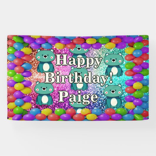 Beer Gepersonaliseerde karakter verjaardagsbanner Spandoek (Horizontaal)