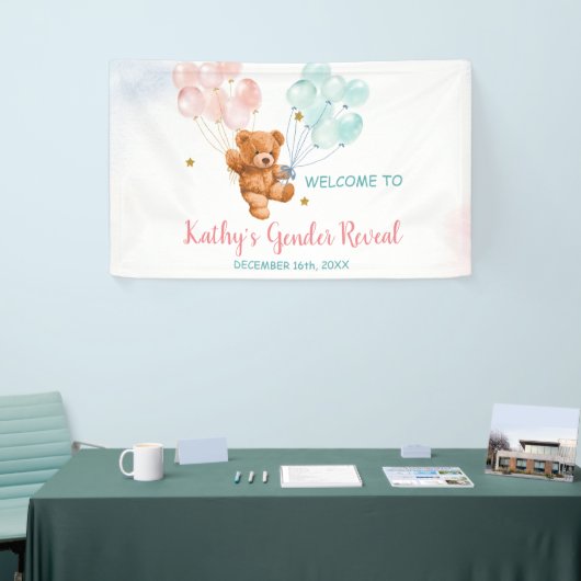 Beer Geslacht Laat roze en blauwe ballon zien Spandoek (Beurs)