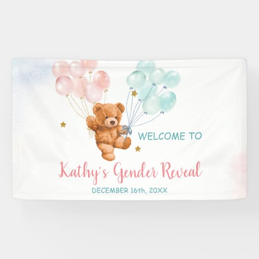 Beer Geslacht Laat roze en blauwe ballon zien Spandoek (Horizontaal)