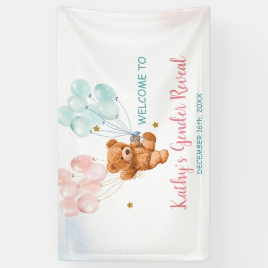 Beer Geslacht Laat roze en blauwe ballon zien Spandoek (Verticaal)