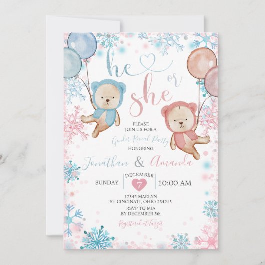 Beer Geslacht onthullen Hij of zij Winter Snowflak Kaart (Voorkant)