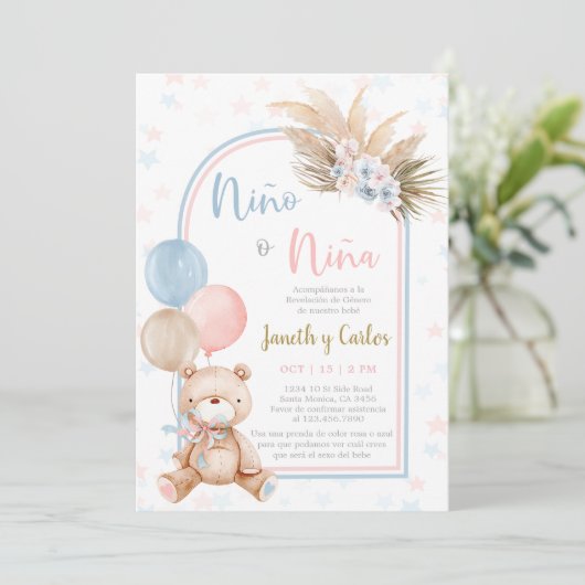 Beer Geslacht onthullen Spaans Baby shower Uitnodi Kaart (Staand voorkant)