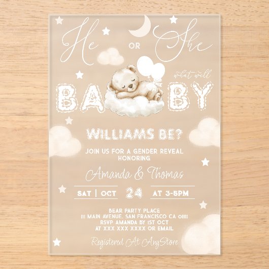 Beer geslachtsneutraal acryl uitnodigingen (Voorkant)