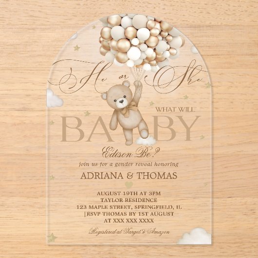 Beer geslachtsopenbaring acryl uitnodigingen (Voorkant)