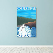 Beer Gevist in de rivier de Copper, Alaska Canvas Afdruk (Insitu (Houten vloer))