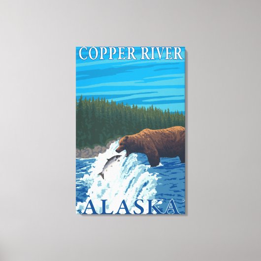 Beer Gevist in de rivier de Copper, Alaska Canvas Afdruk (Voorkant)