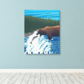 Beer Gevist in de rivier de Cordova, Alaska Canvas Afdruk (Insitu (Houten vloer))