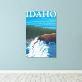 Beer Gevist in de rivier de Idaho Canvas Afdruk (Insitu (Houten vloer))
