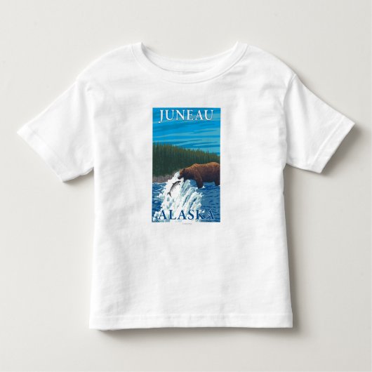 Beer Gevist in de rivier de Juneau, Alaska Kinder Shirts (Voorkant)