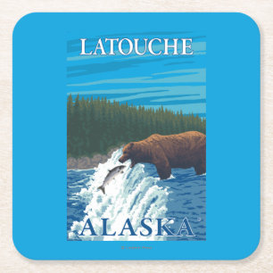 Beer Gevist in de rivier de Latouche, Alaska Kartonnen Onderzetters