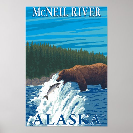 Beer Gevist in de rivier de McNeil, Alaska Poster (Voorkant)