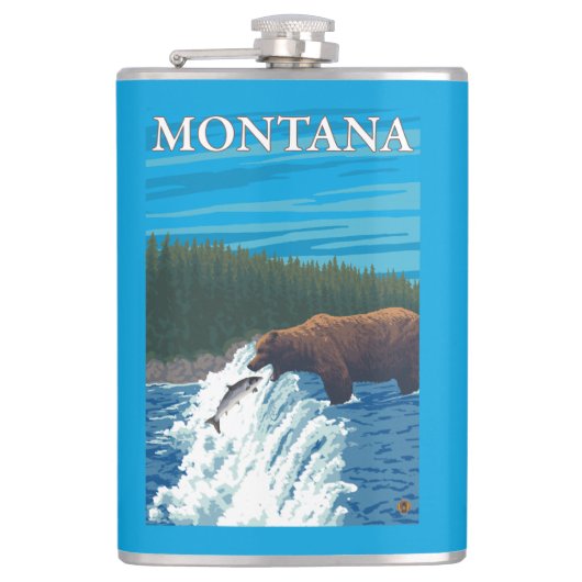 Beer Gevist in de rivier de Montana Heupfles (Voorkant)