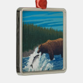 Beer Gevist in de rivier de Montana Metalen Ornament (Rechts)