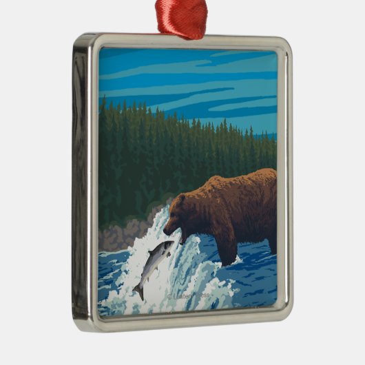 Beer Gevist in de rivier de Montana Metalen Ornament (Rechts)