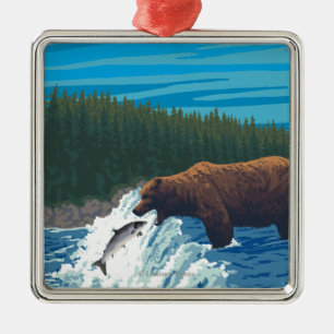 Beer Gevist in de rivier de Montana Metalen Ornament