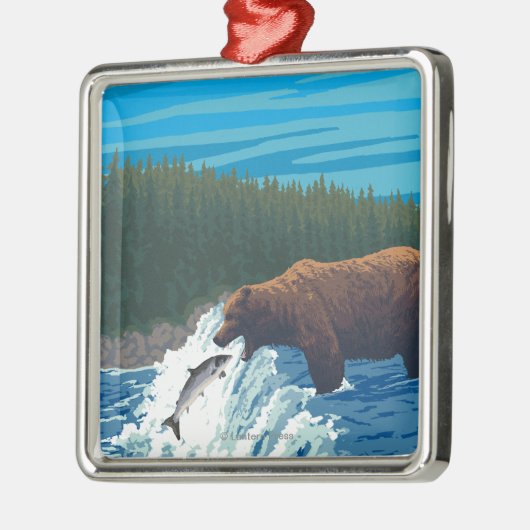 Beer Gevist in de rivier de Montana Metalen Ornament (Links)