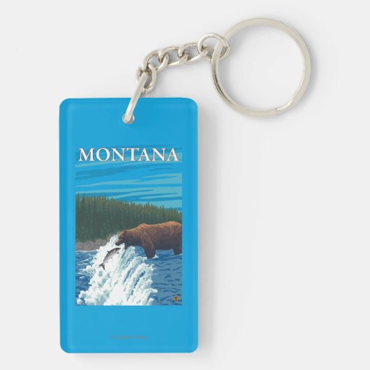 Beer Gevist in de rivier de Montana Sleutelhanger (achterkant)