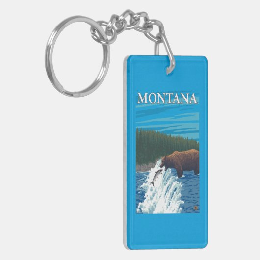 Beer Gevist in de rivier de Montana Sleutelhanger (Voorkant Links)