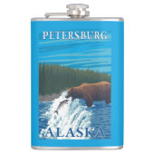 Beer Gevist in de rivier de Petersburg, Alaska Heupfles (Voorkant)