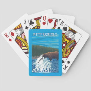 Beer Gevist in de rivier de Petersburg, Alaska Speelkaarten