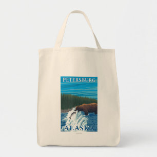 Beer Gevist in de rivier de Petersburg, Alaska Tote Bag