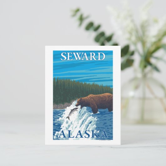 Beer Gevist in de rivier de Seward, Alaska Briefkaart (Staand voorkant)