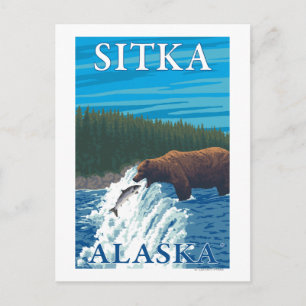 Beer Gevist in de rivier de Sitka, Alaska Briefkaart