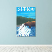 Beer Gevist in de rivier de Sitka, Alaska Canvas Afdruk (Insitu (Houten vloer))