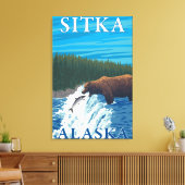 Beer Gevist in de rivier de Sitka, Alaska Canvas Afdruk (Insitu (Woonkamer))