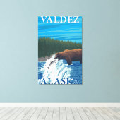 Beer Gevist in de rivier de Valdez, Alaska Canvas Afdruk (Insitu (Houten vloer))