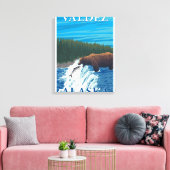 Beer Gevist in de rivier de Valdez, Alaska Canvas Afdruk (Insitu (Woonkamer))
