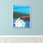 Beer Gevist in de rivier de Valdez, Alaska Canvas Afdruk (Insitu (Houten vloer))