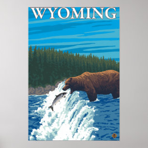 Beer Gevist in de rivier de Wyoming Poster