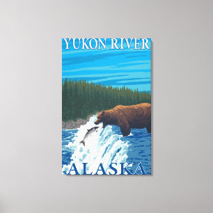 Beer Gevist in de rivier de Yukon, Alaska Canvas Afdruk