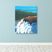 Beer Gevist in de rivier de Yukon, Alaska Canvas Afdruk (Insitu (Houten vloer))