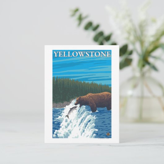 Beer Gevist in de rivier - Yellowstone National Briefkaart (Staand voorkant)
